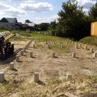 Фундамент на забивных ж/б сваях с бетонным ростверком для дома из газобетона с облицовкой в селе Доброе Липецкой области от компании 35FS